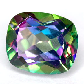 Topázio místico multicolorido natural 6,69ct, almofada cortada, VVS