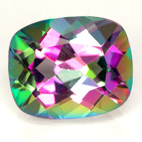 Topázio místico multicolorido natural 6,40ct, almofada cortada, VVS-VS