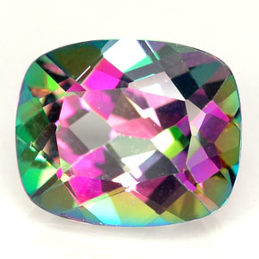 Topázio místico multicolorido natural 6,40ct, almofada cortada, VVS-VS
