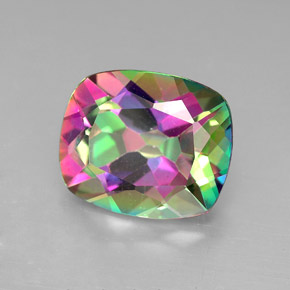 Topázio místico multicolorido natural 6,03ct, almofada cortada, VVS-VS