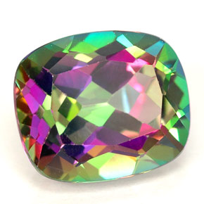 Topázio místico multicolorido natural 6,88ct, almofada cortada, VVS