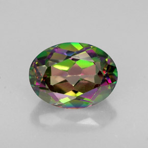 Topázio místico multicolorido natural 1,64ct, corte oval, VVS-VS