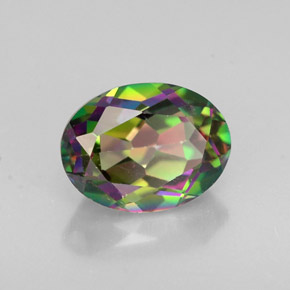 Topázio místico multicolorido natural 1,64ct, corte oval, VVS-VS
