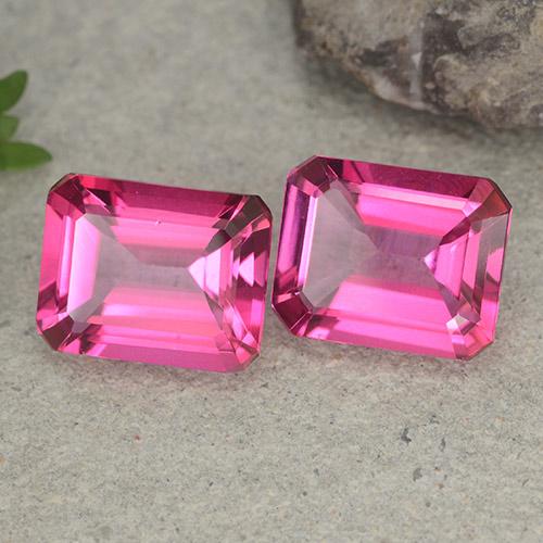 Pedras preciosas de topázio místico rosa escuro natural de 7,26 ct, corte esmeralda, VVS-VS