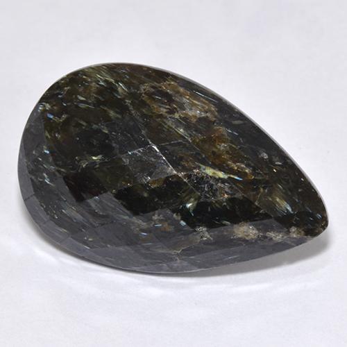 Nuummita preto natural 12,45ct, formato de pêra, opaco