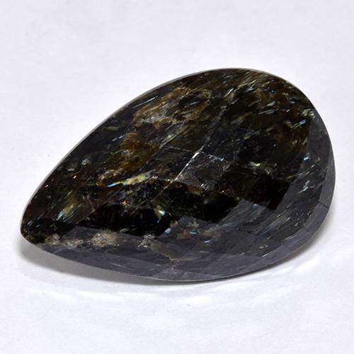 Nuummita preto natural 12,45ct, formato de pêra, opaco