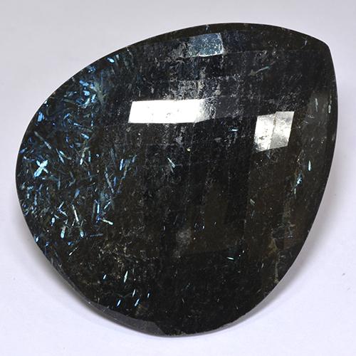 Nuummita preto natural 97,82ct, formato de pêra, opaco
