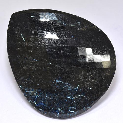 Nuummita preto natural 97,82ct, formato de pêra, opaco