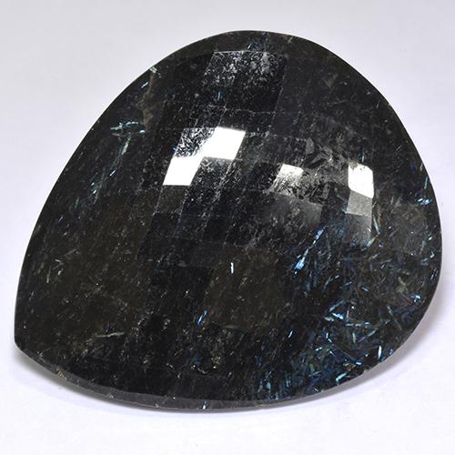 Nuummita preto natural 97,82ct, formato de pêra, opaco
