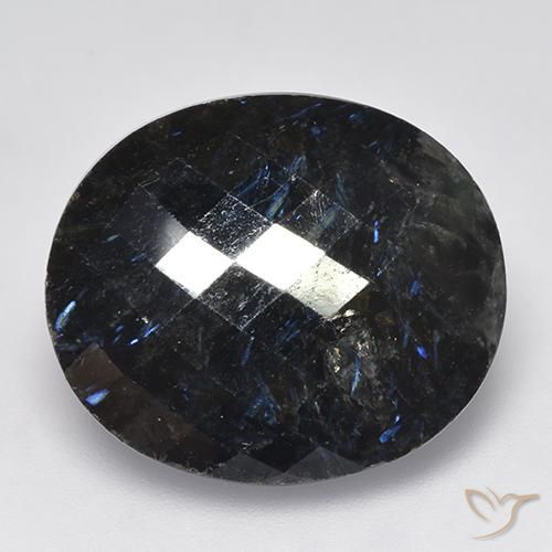 27.57ct Natural Preto com brilho azul Nuummite, oval, Opaco