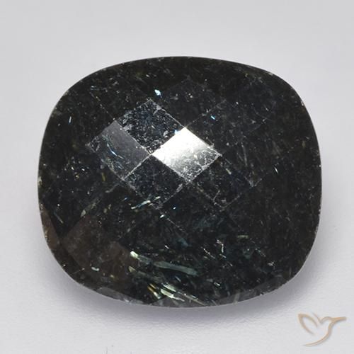 13.34ct Natural Preto com brilho azul Nuummite, Almofada, Opaco