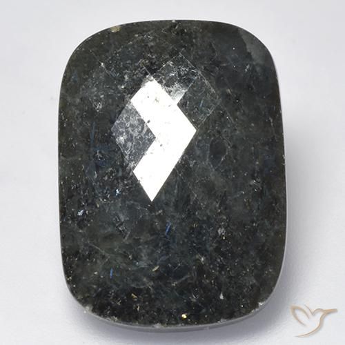 19.25ct Natural Preto com brilho azul Nuummite, Almofada, Opaco