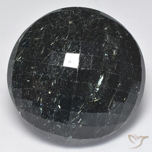 66.26ct Natural Preto com brilho azul Nuummite, Redondo, Opaco