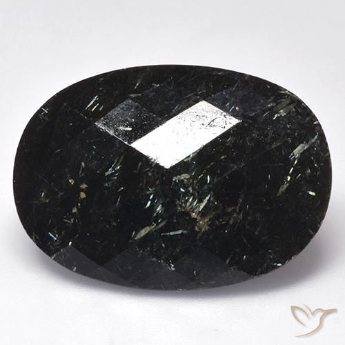 26.97ct Natural Preto com brilho azul Nuummite, oval, Opaco