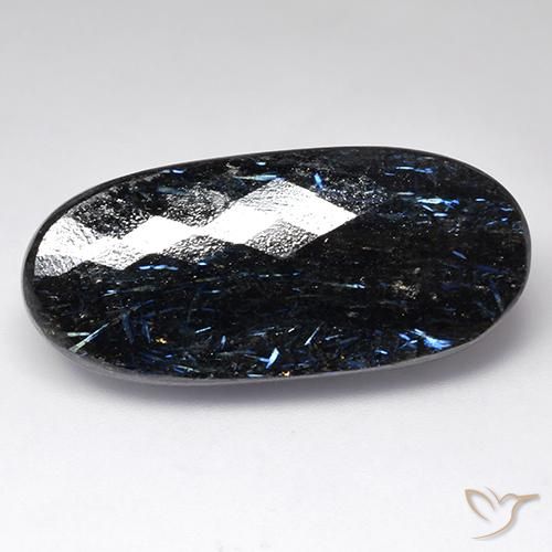 44.38ct Natural Preto com brilho azul Nuummite, oval, Opaco
