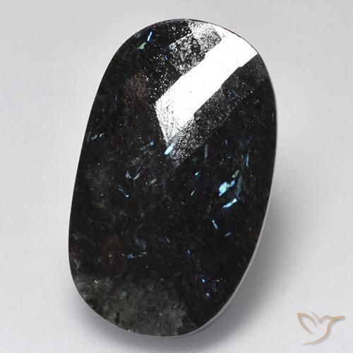24.26ct Natural Preto com brilho azul Nuummite, oval, Opaco