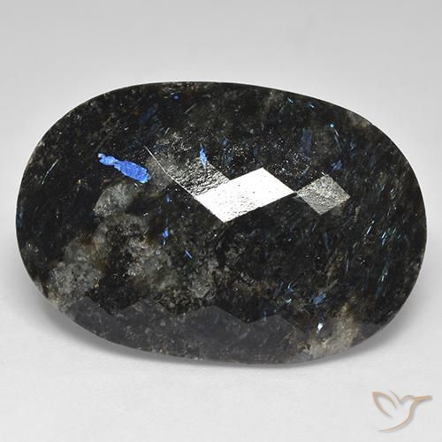 28.03ct Natural Preto com brilho azul Nuummite, oval, Opaco