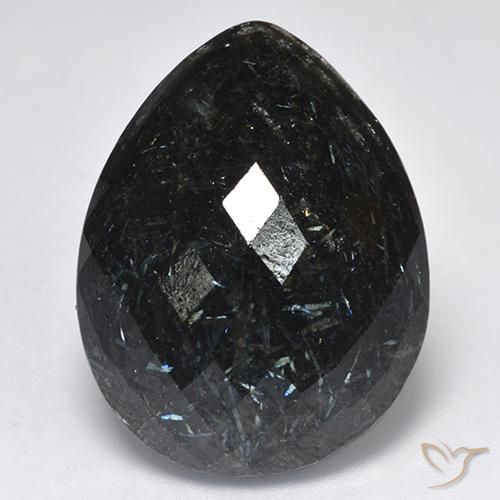 28.73ct Natural Preto com brilho azul Nuummite, Formato de pêra, Opaco