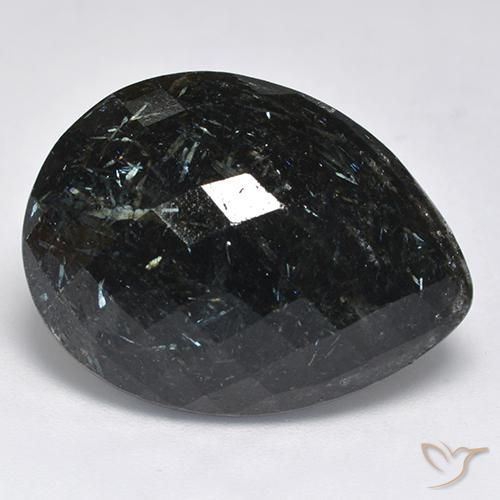 Nuummite Preto com brilho azul Natural 28.73ct, Formato de pêra, Opaco