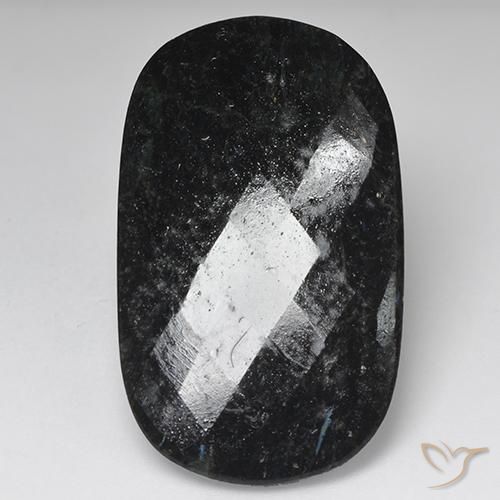27.33ct Natural Preto com brilho azul Nuummite, Almofada, Opaco