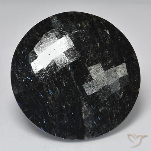 50.90ct Natural Preto com brilho azul Nuummite, Redondo, Opaco