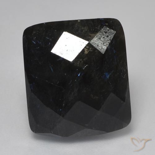14.54ct Natural Preto com brilho azul Nuummite, Almofada, Opaco