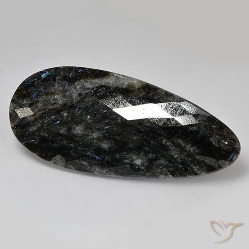 35.82ct Natural Preto com brilho azul Nuummite, Formato de pêra, Opaco