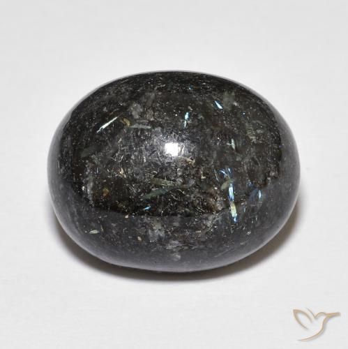 14.14ct Natural Preto com brilho azul Nuummite, oval, Opaco