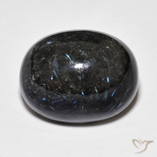 22.55ct Natural Preto com brilho azul Nuummite, oval, Opaco