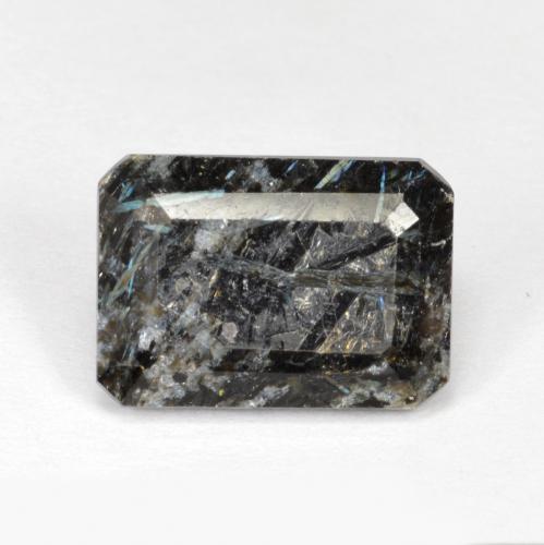 Nuummite Preto com brilho azul Natural 6.77ct, Corte Esmeralda, Opaco