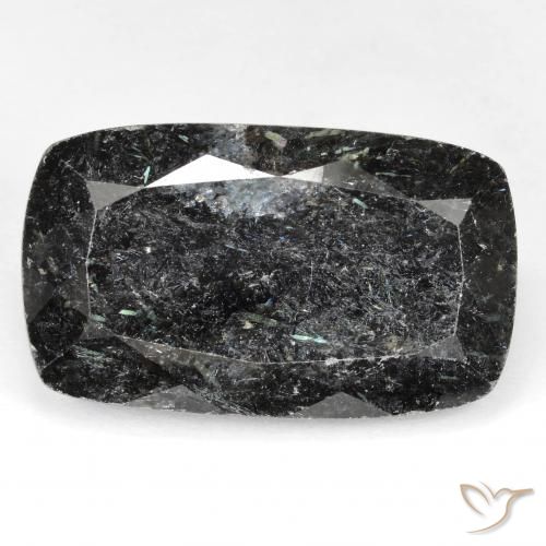 29.18ct Natural Preto com brilho azul Nuummite, Almofada, Opaco