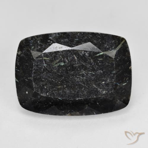 14.70ct Natural Preto com brilho azul Nuummite, Almofada, Opaco