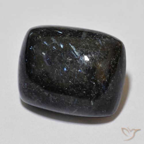 17.27ct Natural Preto com brilho azul Nuummite, Almofada, Opaco