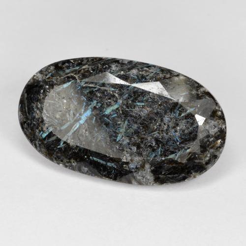 Nuummite Preto com brilho azul Natural 14.34ct, Corte Oval, Opaco