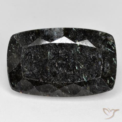 31.64ct Natural Preto com brilho azul Nuummite, Almofada, Opaco