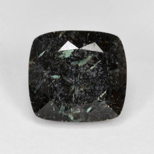 Nuummita preto com brilho azul natural 7,92ct, almofada cortada, opaco