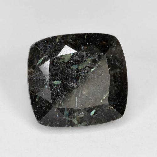 Nuummita preto com brilho azul natural 7,92ct, almofada cortada, opaco
