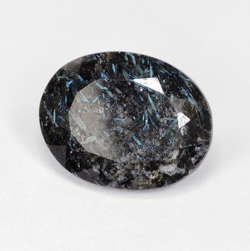 Nuummita preto com brilho azul natural 8,47ct, corte oval, opaco