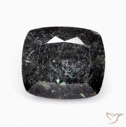 Nuummita preto natural 10,25ct, almofada cortada, opaco