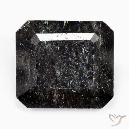 26.45ct Natural Preto com brilho azul Nuummite, Corte Esmeralda, Opaco