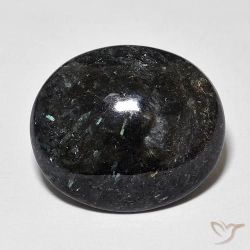 18.31ct Natural Preto com brilho azul Nuummite, oval, Opaco