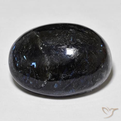 28.34ct Natural Preto com brilho azul Nuummite, oval, Opaco