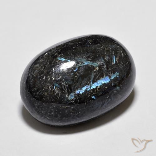 16.00ct Natural Preto com brilho azul Nuummite, oval, Opaco