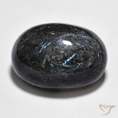 25.34ct Natural Preto com brilho azul Nuummite, oval, Opaco