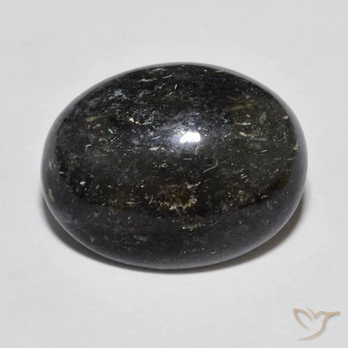12.15ct Natural Preto com brilho azul Nuummite, oval, Opaco