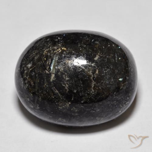 27.76ct Natural Preto com brilho azul Nuummite, oval, Opaco