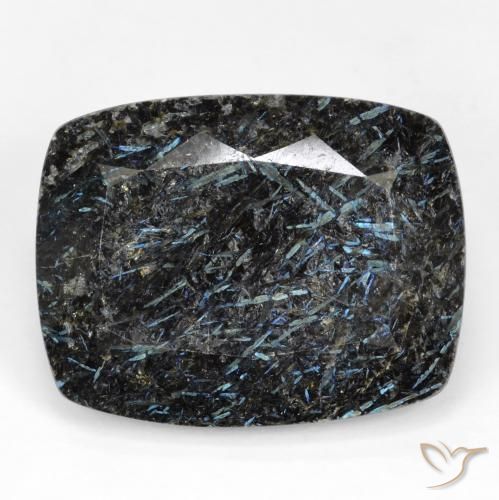 28.35ct Natural Preto com brilho azul Nuummite, Almofada, Opaco