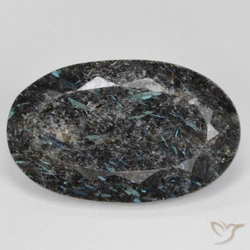 18.82ct Natural Preto com brilho azul Nuummite, oval, Opaco