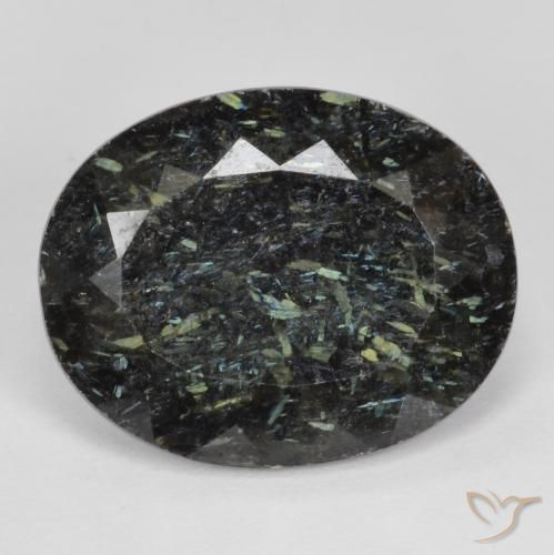 12.87ct Natural Preto com brilho azul Nuummite, oval, Opaco