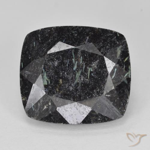11.41ct Natural Preto com brilho azul Nuummite, Almofada, Opaco